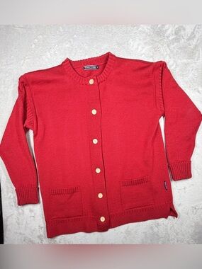 Woolovers 100% British Wool Red Buttoned Front Women’s Cardigan Knit Sweater XL